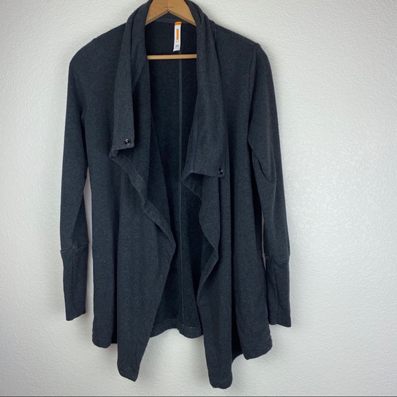 LUCY Heathered Charcoal Drape Waterfall Sweatshirt - Picture 3 of 6